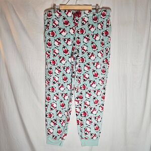 Secret Treasures Penguin Fleece Pajama Pants XL Mint Green Christmas Joggers